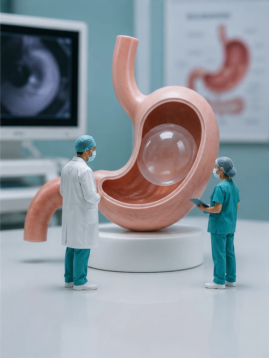 Representación médica del procedimiento con balón intragástrico