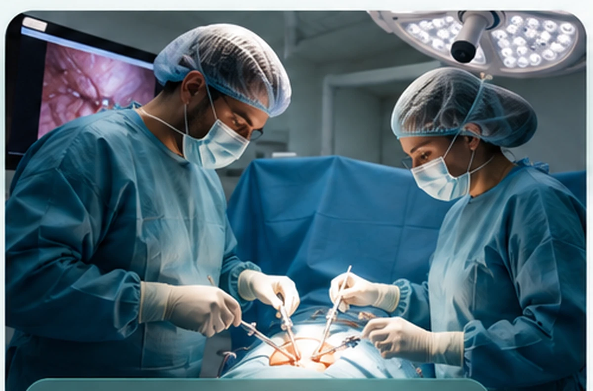 Equipo médico durante una cirugía laparoscópica